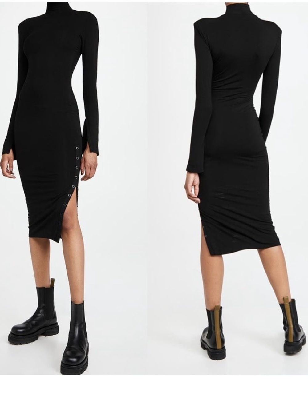 Good American Rib Mock Neck Bodycon Midi Dress in Black Womens Size 5/2XL NWT
